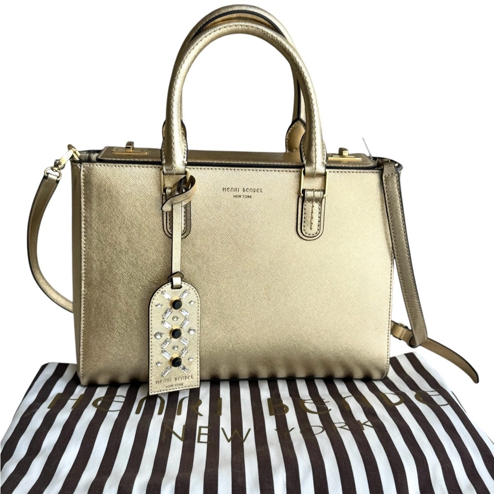 🆕 Henri Bendel Metallic Gold Satchel Shoulder Bag